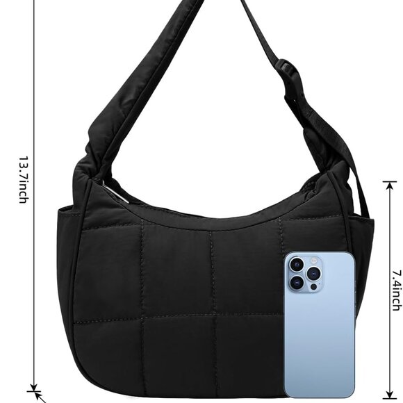 Puffer Crescent Shoulder Bag Women Nylon Quilted Small Crossbody Travel Purse - Picture 4 of 7